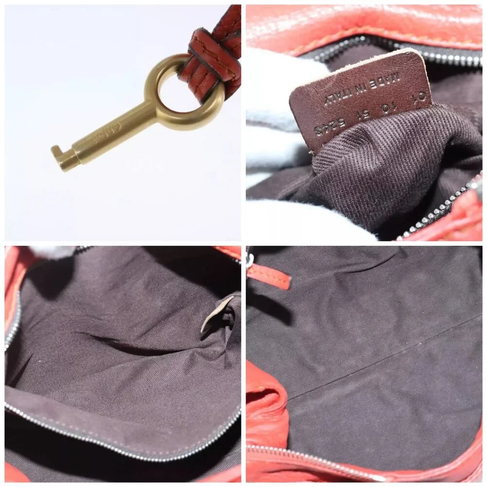 Chloe Paddington Hand Bag Leather Red Gold Silver Auth - Picture 14 of 16